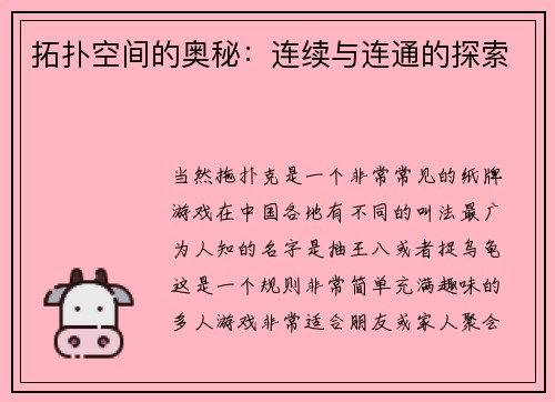 拓扑空间的奥秘：连续与连通的探索